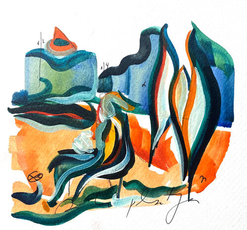 © CURV 619 - Lleguint a la platja - Reading at the beach by Richard Martin, 종이 for Sale on Singulart