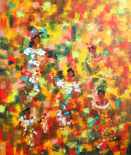 Couleurs créoles Série Fragments de foule II van Axelle Bosler, Schilderij te koop op Singulart
