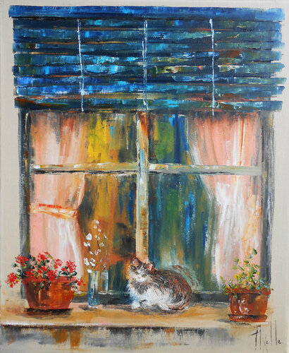 Chaton à la fenêtre di Axelle Bosler, Pittura in vendita su Singulart