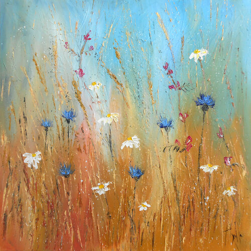 Marguerites et bleuets di Axelle Bosler, Pittura in vendita su Singulart