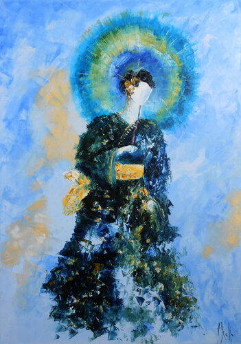 La Geisha de la Pluie - Série Geishas I van Axelle Bosler, Schilderij te koop op Singulart