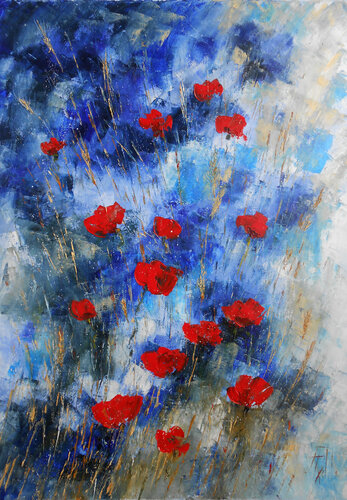 Blés et Coquelicots (Série Pavots et coquelicots I) van Axelle Bosler, Schilderij te koop op Singulart