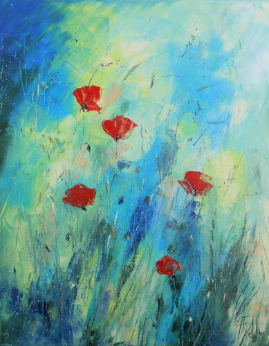 Coquelicots dans la fraîcheur du matin (Série Pavots et coquelicots IV) de Axelle Bosler, Pintura a la venta en Singulart