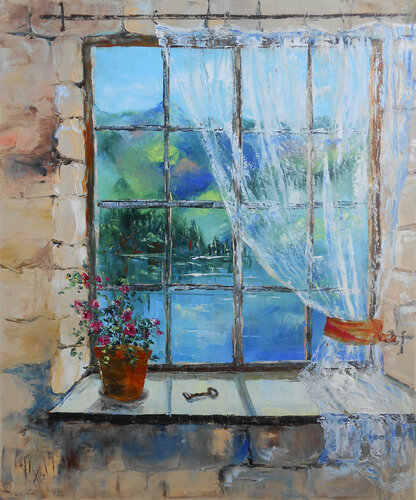 Fenêtre vue sur la montagne di Axelle Bosler, Pittura in vendita su Singulart