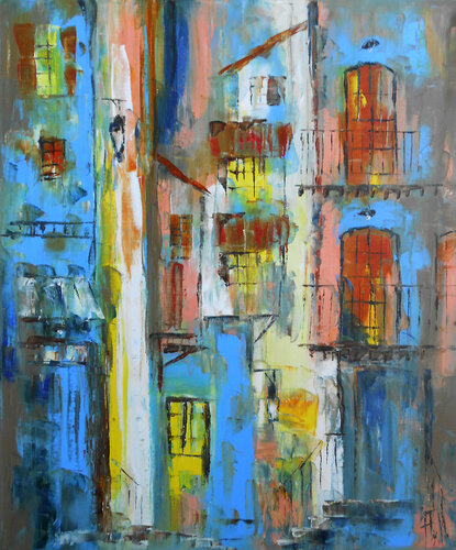 Village aux mille couleurs di Axelle Bosler, Pittura in vendita su Singulart