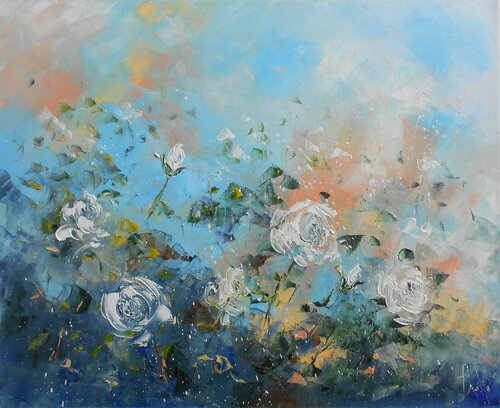 Roseraie blanche  (Série romantisme II) de Axelle Bosler, Pintura a la venta en Singulart
