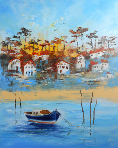 Cap Ferret, marée de lumière (Série Ports de lumière I) par Axelle Bosler, Peinture en vente sur Singulart