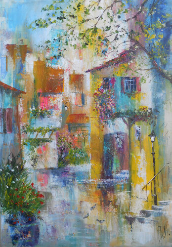 Hameau au printemps di Axelle Bosler, Pittura in vendita su Singulart