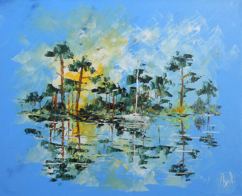Lac landais - Série Terres d’eau et de ciel II de Axelle Bosler, Pintura a la venta en Singulart