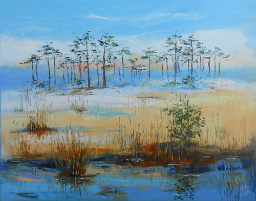 Lumière sur l’étang - Série Terres d’eau et de ciel I di Axelle Bosler, Pittura in vendita su Singulart