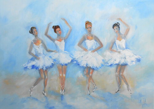 Danseuses en tutus blancs - Série Ballets de lumière II van Axelle Bosler, Schilderij te koop op Singulart