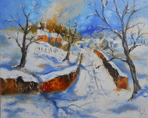 Village sous la neige di Axelle Bosler, Pittura in vendita su Singulart