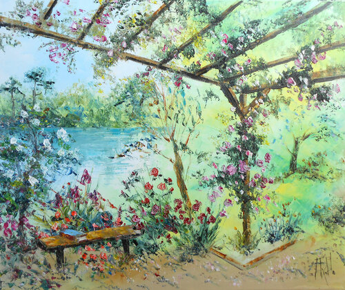 La Roseraie du Lac de Christus de Axelle Bosler, Pintura a la venta en Singulart