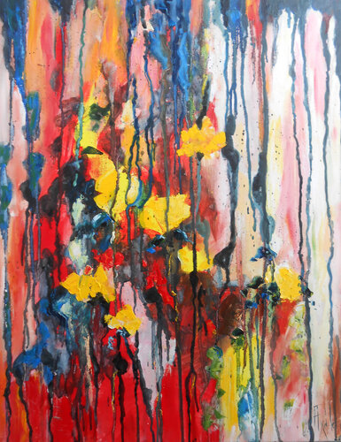 Les Coquelicots  d'or (Série Pavots et coquelicots III) van Axelle Bosler, Schilderij te koop op Singulart