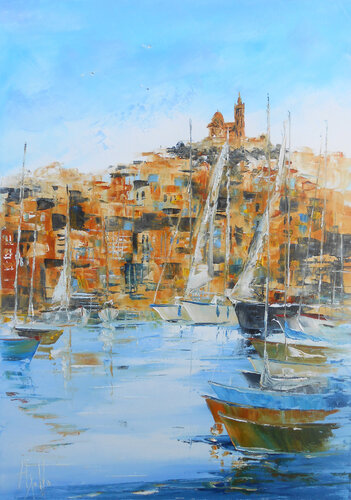 Lumière du matin au Vieux-Port  (Série Ports de lumière III) di Axelle Bosler, Pittura in vendita su Singulart