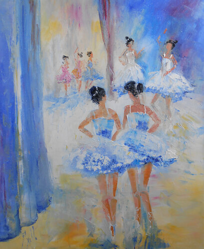 Jeunes danseuses en coulisses - Série Ballets de lumière IV von Axelle Bosler, Malerei kaufen auf Singulart