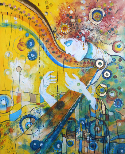 La Harpiste aux feuilles d'or by Axelle Bosler, Painting for Sale on Singulart