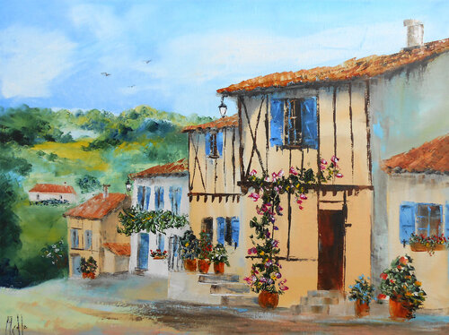 Village du Quercy blanc by Axelle Bosler, Painting for Sale on Singulart