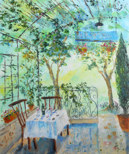 La Terrasse ombragée by Axelle Bosler, Painting for Sale on Singulart