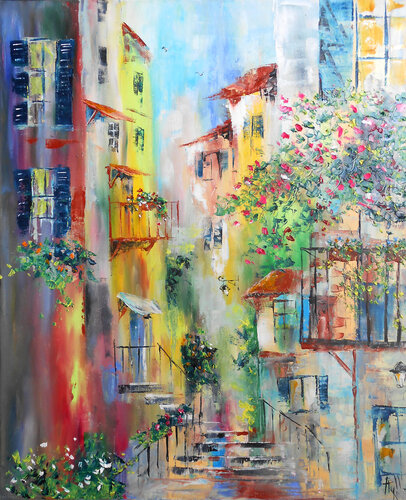 Aux Balcons fleuris by Axelle Bosler, Painting for Sale on Singulart