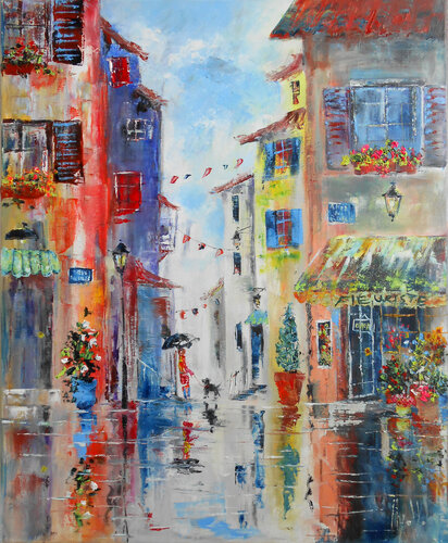 Rue fleurie di Axelle Bosler, Pittura in vendita su Singulart