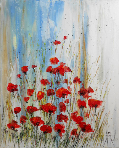 Rouge passion (Série Pavots et coquelicots VIII) de Axelle Bosler, Pintura a la venta en Singulart