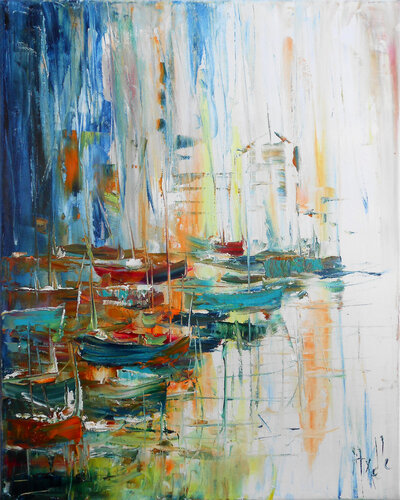 Barques au gré des flots by Axelle Bosler, Painting for Sale on Singulart