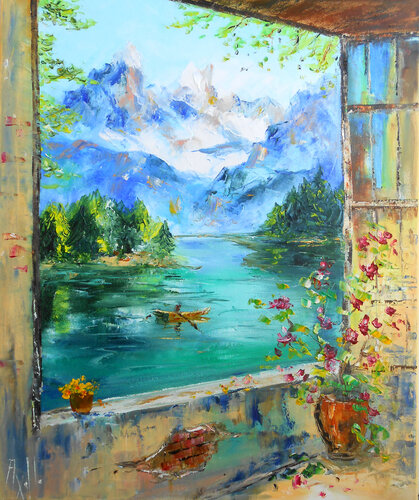 Fenêtre sur la Montagne di Axelle Bosler, Pittura in vendita su Singulart