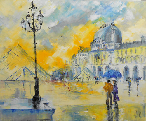 Pluie d'or sur le Louvre by Axelle Bosler, Painting for Sale on Singulart