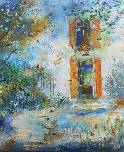 “Le jardin des heures calmes” - Série "Maisons fleuries & jardins secrets" by Axelle Bosler, Painting for Sale on Singulart