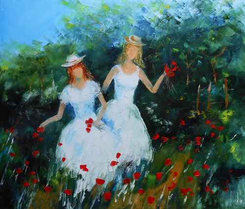 Les Demoiselles aux Coquelicots by Axelle Bosler, Painting for Sale on Singulart