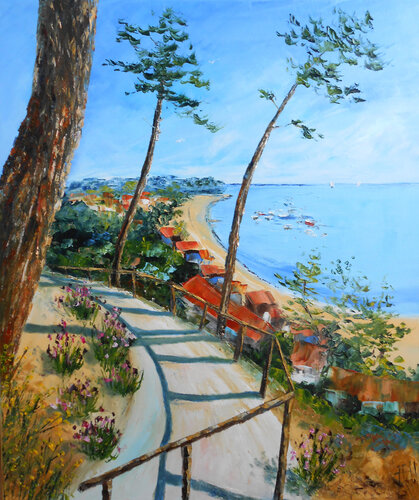 Les Pins Veillent sur le Bassin - Série Lumières du Bassin by Axelle Bosler, Painting for Sale on Singulart
