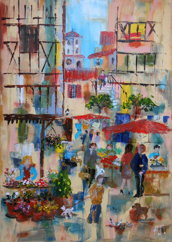 Jour de marché di Axelle Bosler, Pittura in vendita su Singulart