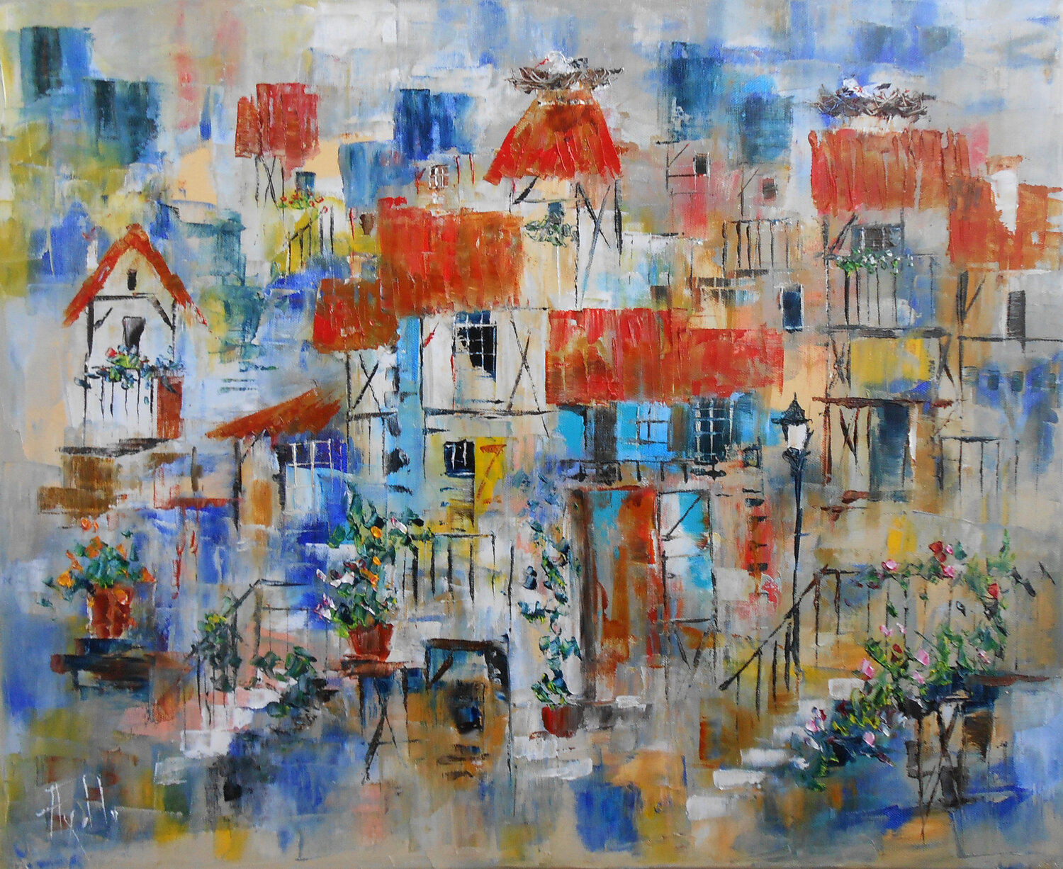 Village d'Alsace au printemps Axelle Bosler Originalgemälde zu verkaufen