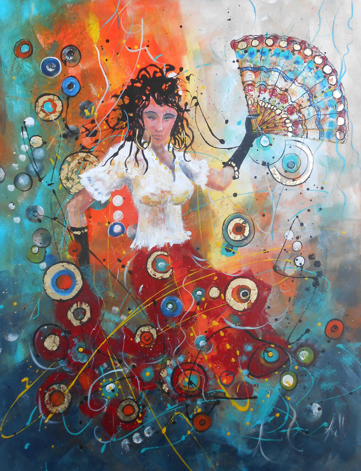 L'Andalouse aux gants noirs-  Série Femmes de lumière III Axelle Bosler Original painting for sale