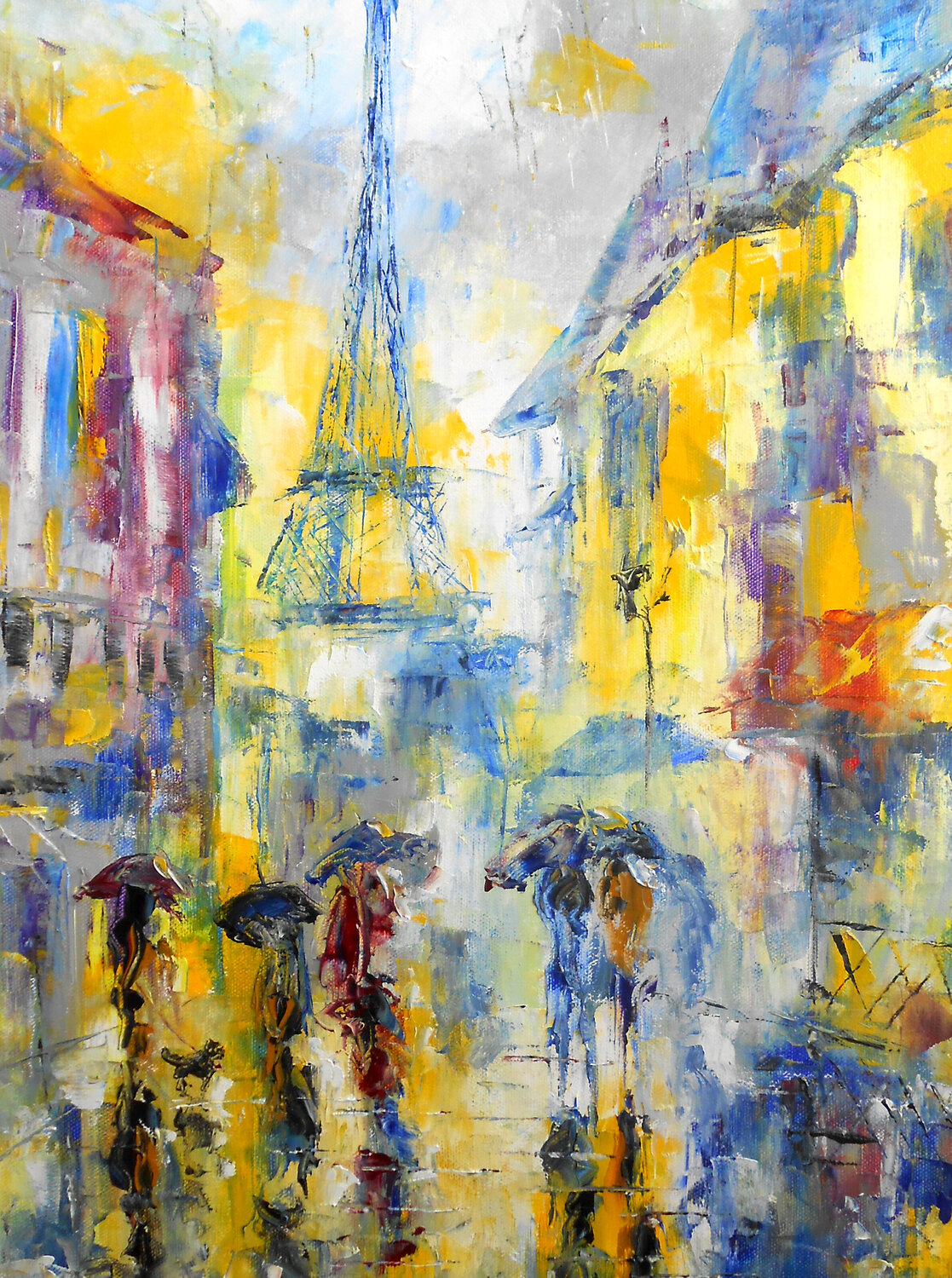 Eclats de Pluie à Paris - Série "Rêveries parisiennes" Axelle Bosler Peinture originale à vendre