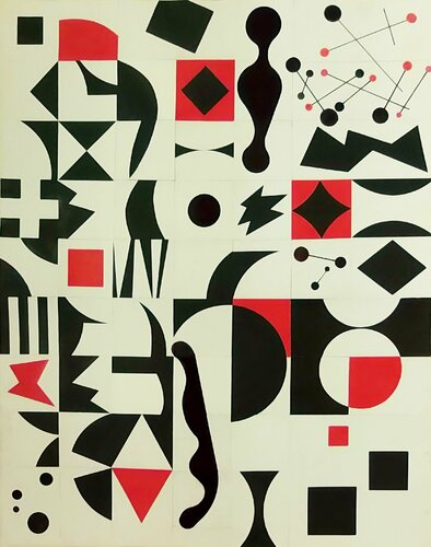 Composición en Negro, Blanco y Rojo (Composition in Black, White and Red) par Juan Jose Hoyos Quiles, Œuvre sur papier en vente sur Singulart