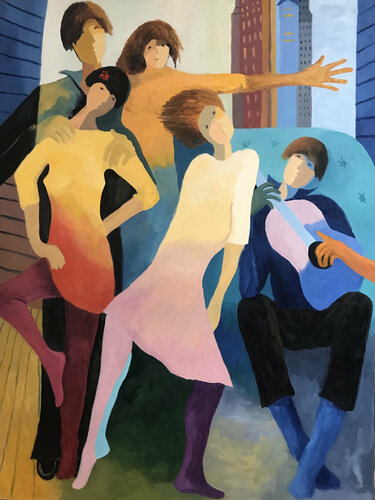 Composición de jóvenes bailando. van Jenifer Carey, Schilderij te koop op Singulart