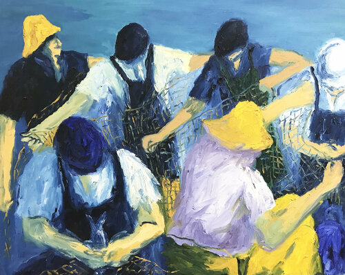 Los pescadores VI. di Jenifer Carey, Pittura in vendita su Singulart