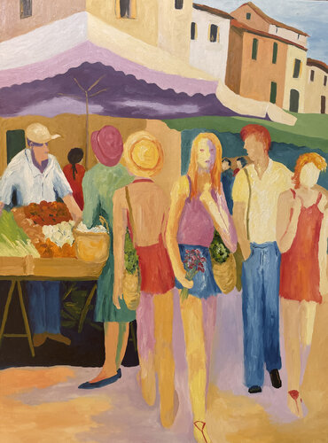 Un mercado en Provenza, Francia. de Jenifer Carey, Pintura a la venta en Singulart