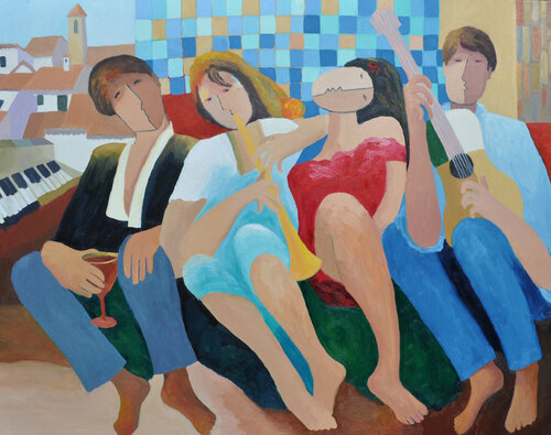 Composición de jóvenes VIII. de Jenifer Carey, Pintura a la venta en Singulart