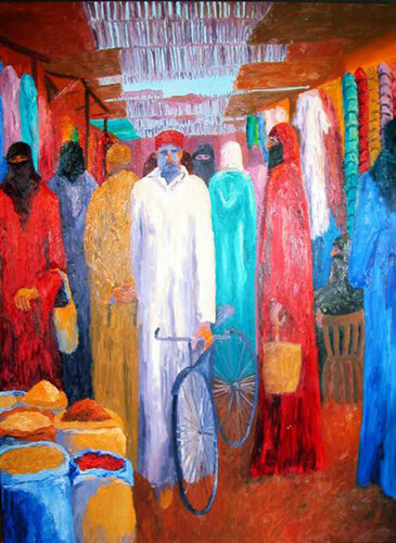 El Zoco Marrakesh. van Jenifer Carey, Schilderij te koop op Singulart