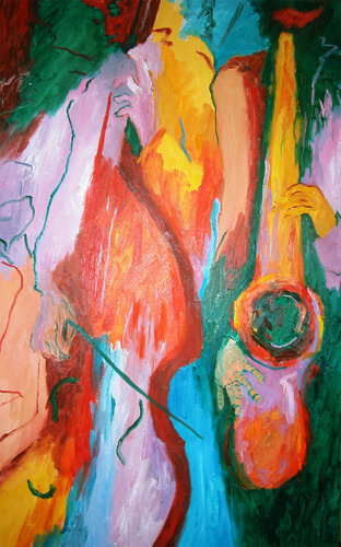 Jazz dueto óleo I van Jenifer Carey, Schilderij te koop op Singulart