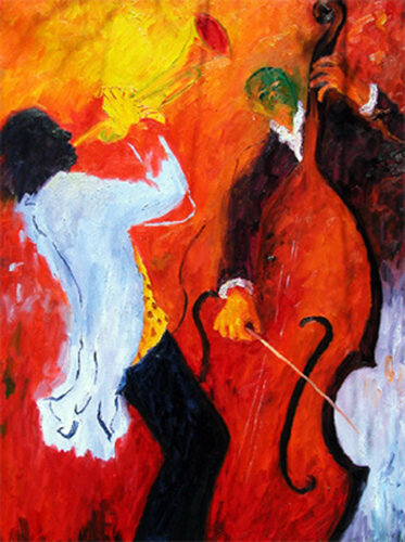 Jazz dueto óleo III di Jenifer Carey, Pittura in vendita su Singulart