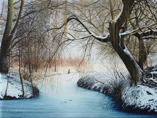 Weidenbaum im Winter van Leo Windeln, Schilderij te koop op Singulart