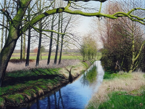 Bachlandschaft im Frühling van Leo Windeln, Schilderij te koop op Singulart