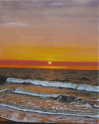 Sonnenuntergang an der Nordsee van Leo Windeln, Schilderij te koop op Singulart