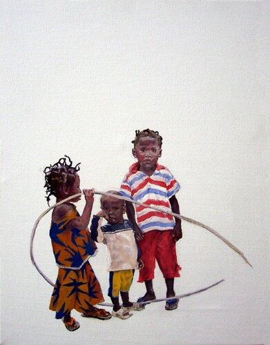 Tres niños gaboneses van Jesús Manuel Moreno, Schilderij te koop op Singulart