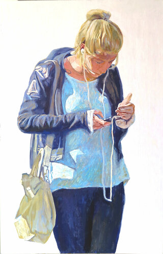 Muchacha que consulta su teléfono de Jesús Manuel Moreno, Pintura a la venta en Singulart