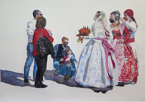Hablando con los falleros de Jesús Manuel Moreno, Pintura a la venta en Singulart